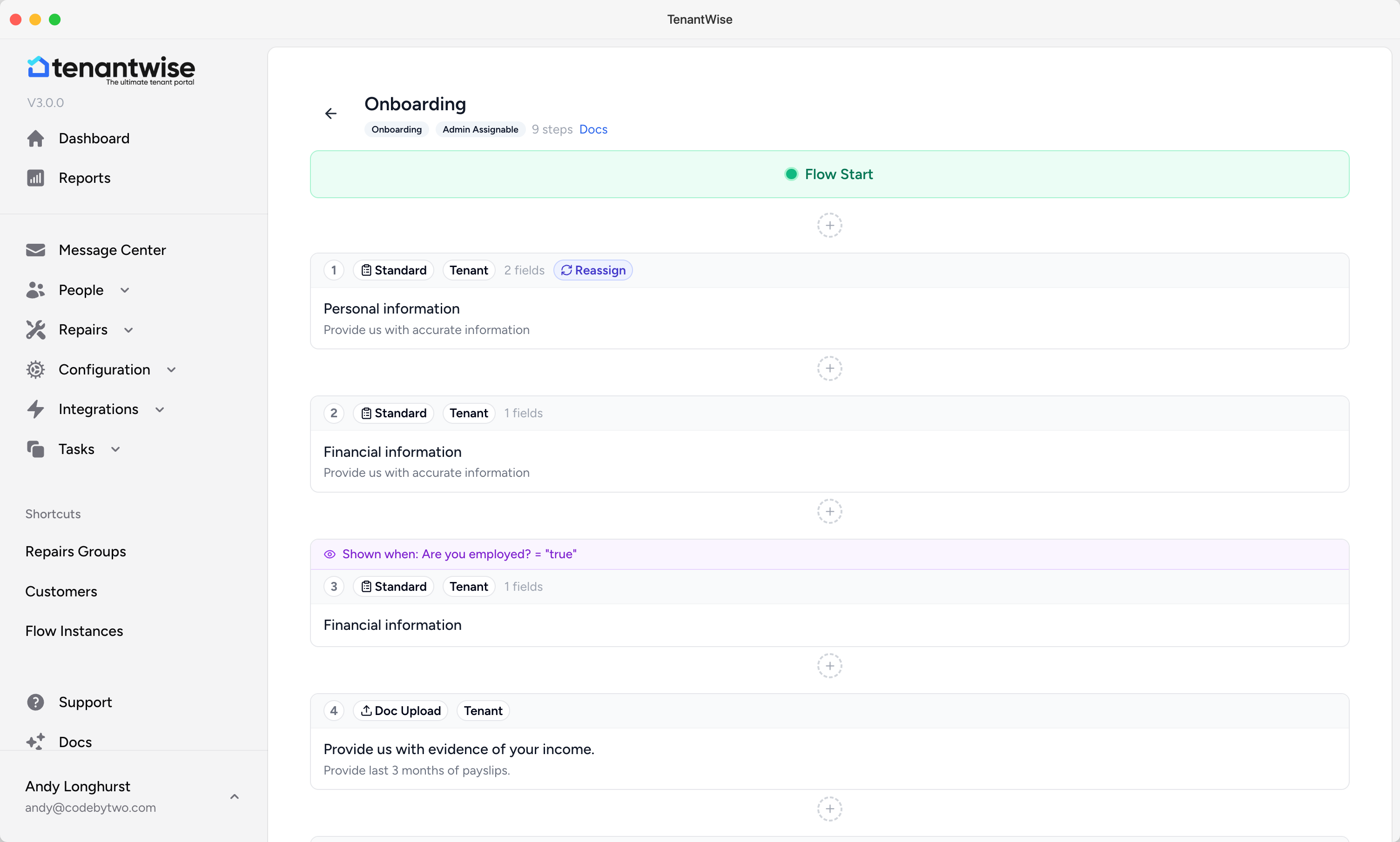 Task flows - TenantWise admin dashboard